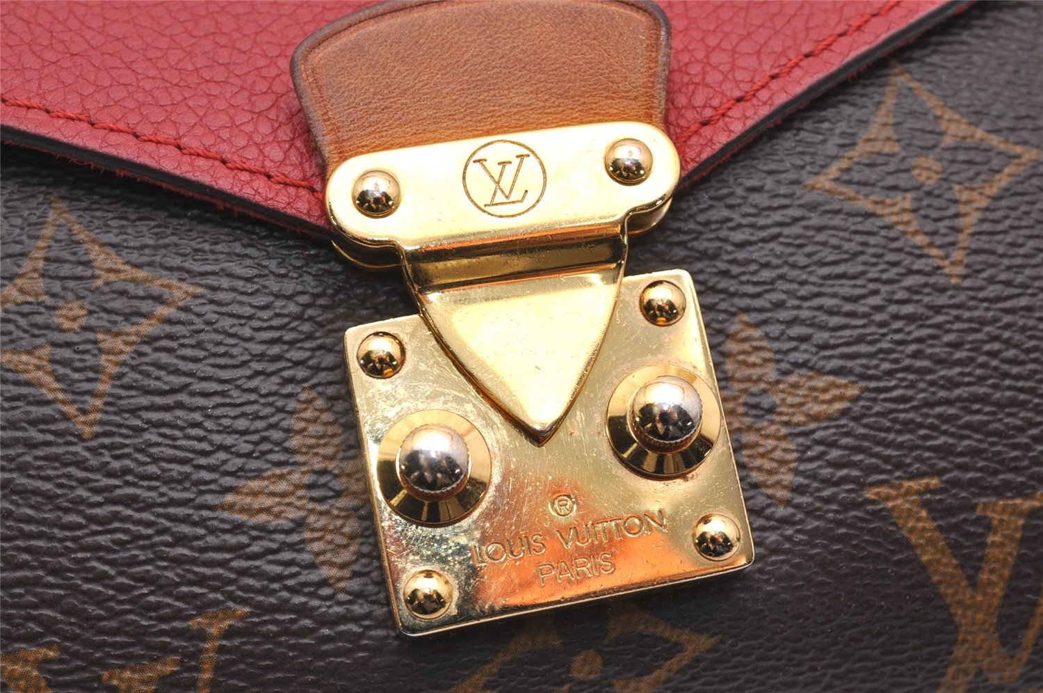Authentic Louis Vuitton Monogram Pallas Chain Shoulder Bag Red M41201 LV 1371J