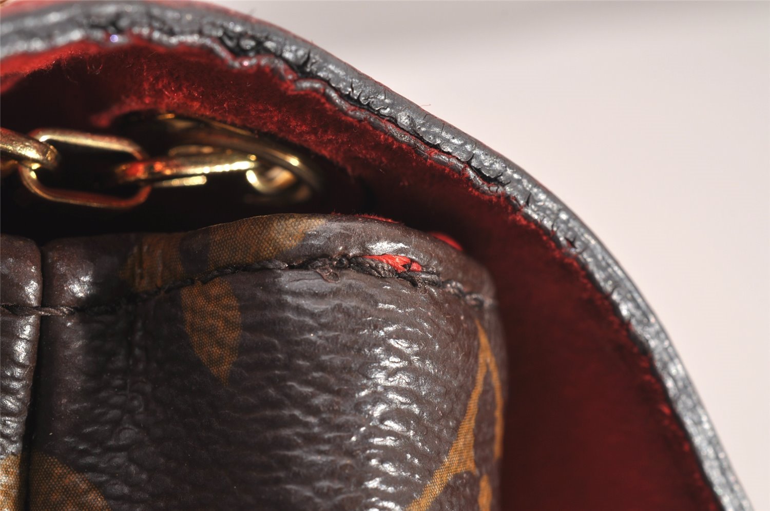 Authentic Louis Vuitton Monogram Pallas Chain Shoulder Bag Red M41201 LV 1371J