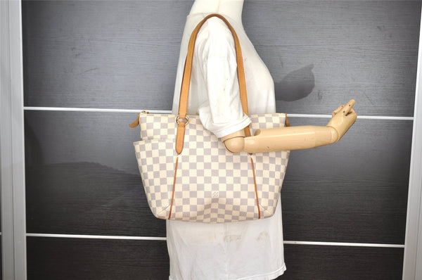 Authentic Louis Vuitton Damier Azur Totally PM Tote Bag White N41280 LV 1373I