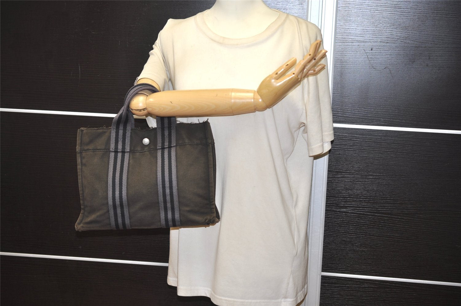 Authentic HERMES Fourre Tout PM Hand Tote Bag Canvas Gray 1374K