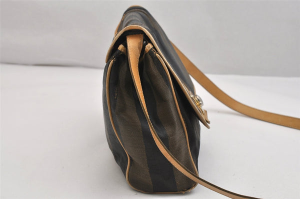 Authentic FENDI Pequin Shoulder Cross Body Bag PVC Leather Brown Black 1375K