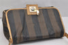 Authentic FENDI Pequin Shoulder Cross Body Bag PVC Leather Brown Black 1375K