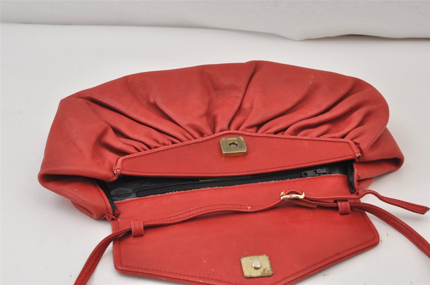 Authentic FENDI Vintage Shoulder Cross Body Bag Purse Leather Enamel Red 1376K