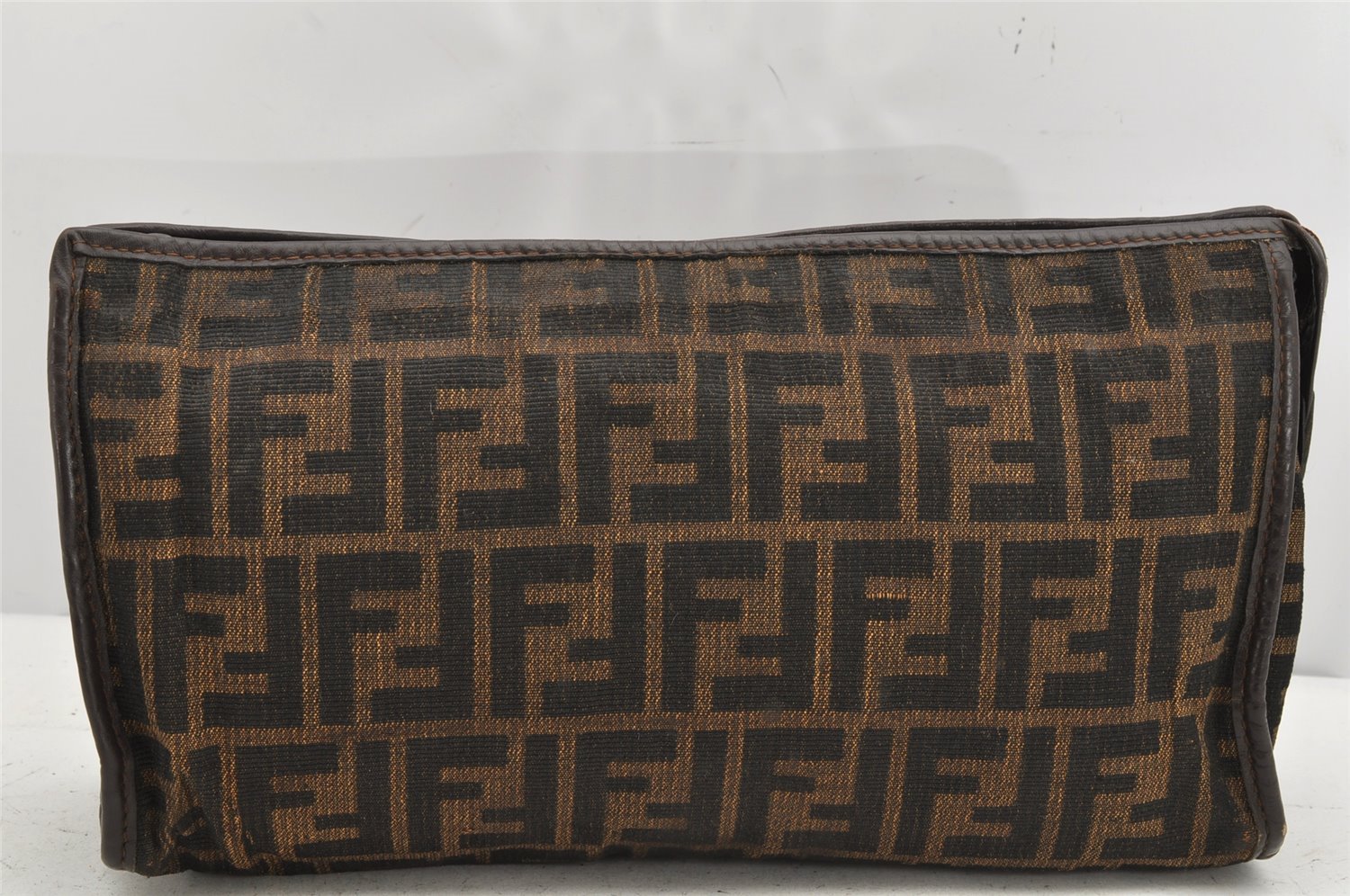 Authentic FENDI Vintage Zucca Clutch Hand Bag Purse Canvas Leather Brown 1377K