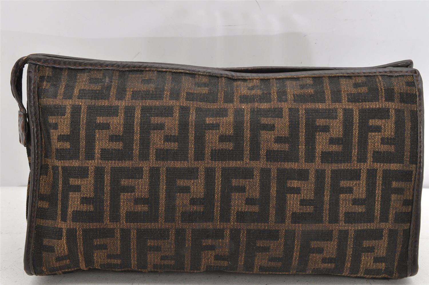 Authentic FENDI Vintage Zucca Clutch Hand Bag Purse Canvas Leather Brown 1377K