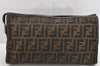 Authentic FENDI Vintage Zucca Clutch Hand Bag Purse Canvas Leather Brown 1377K