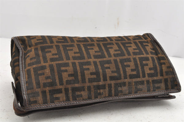 Authentic FENDI Vintage Zucca Clutch Hand Bag Purse Canvas Leather Brown 1377K