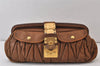 Authentic MIU MIU Vintage Matelasse Leather Clutch Hand Bag Purse Brown 1378K