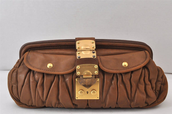 Authentic MIU MIU Vintage Matelasse Leather Clutch Hand Bag Purse Brown 1378K