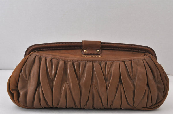 Authentic MIU MIU Vintage Matelasse Leather Clutch Hand Bag Purse Brown 1378K