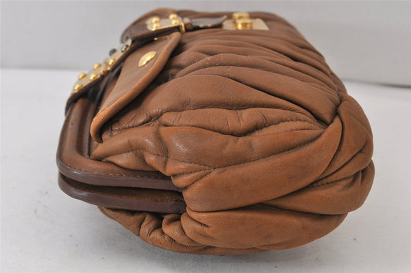 Authentic MIU MIU Vintage Matelasse Leather Clutch Hand Bag Purse Brown 1378K