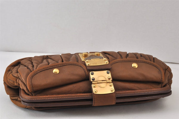 Authentic MIU MIU Vintage Matelasse Leather Clutch Hand Bag Purse Brown 1378K