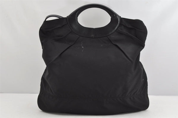 Authentic Salvatore Ferragamo Vara Nylon Leather 2Way Hand Bag Black 1379K