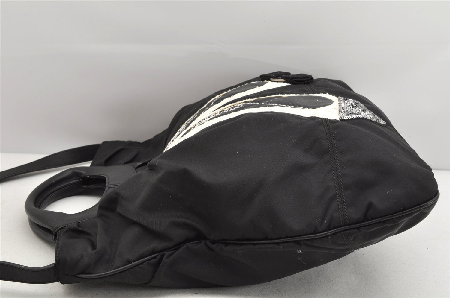 Authentic Salvatore Ferragamo Vara Nylon Leather 2Way Hand Bag Black 1379K