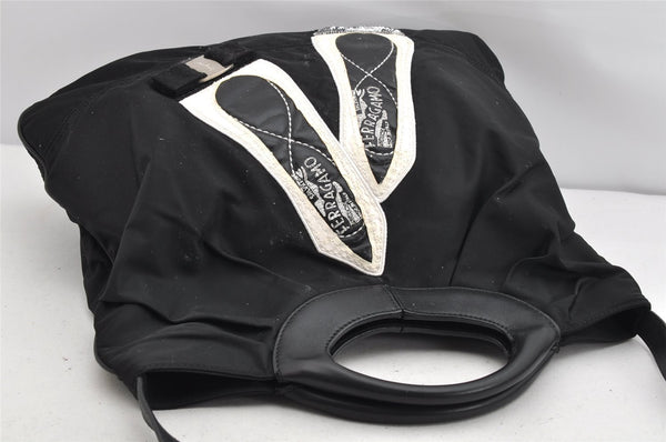 Authentic Salvatore Ferragamo Vara Nylon Leather 2Way Hand Bag Black 1379K