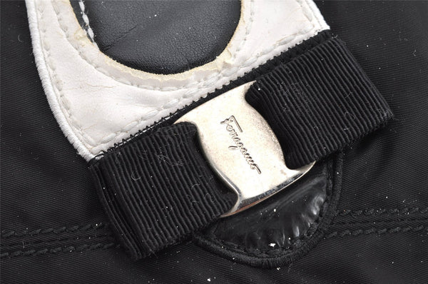 Authentic Salvatore Ferragamo Vara Nylon Leather 2Way Hand Bag Black 1379K