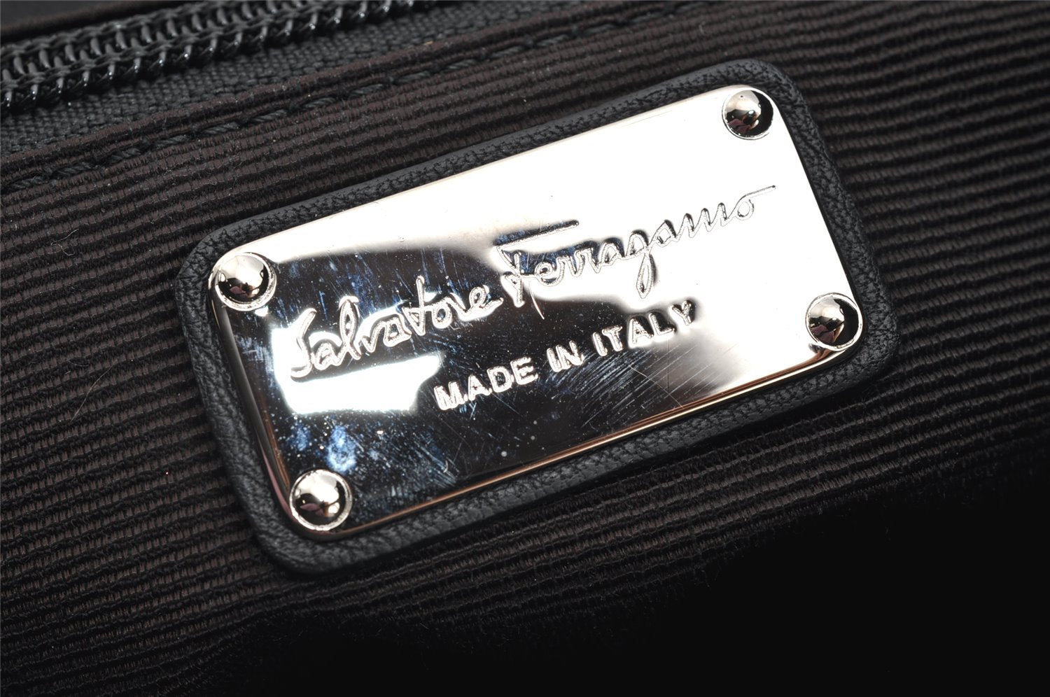 Authentic Salvatore Ferragamo Vara Nylon Leather 2Way Hand Bag Black 1379K
