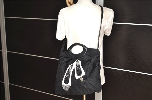 Authentic Salvatore Ferragamo Vara Nylon Leather 2Way Hand Bag Black 1379K