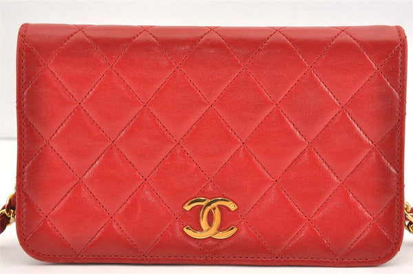Authentic CHANEL Calf Skin Matelasse Chain Shoulder Crossbody Bag Red Junk 1383M