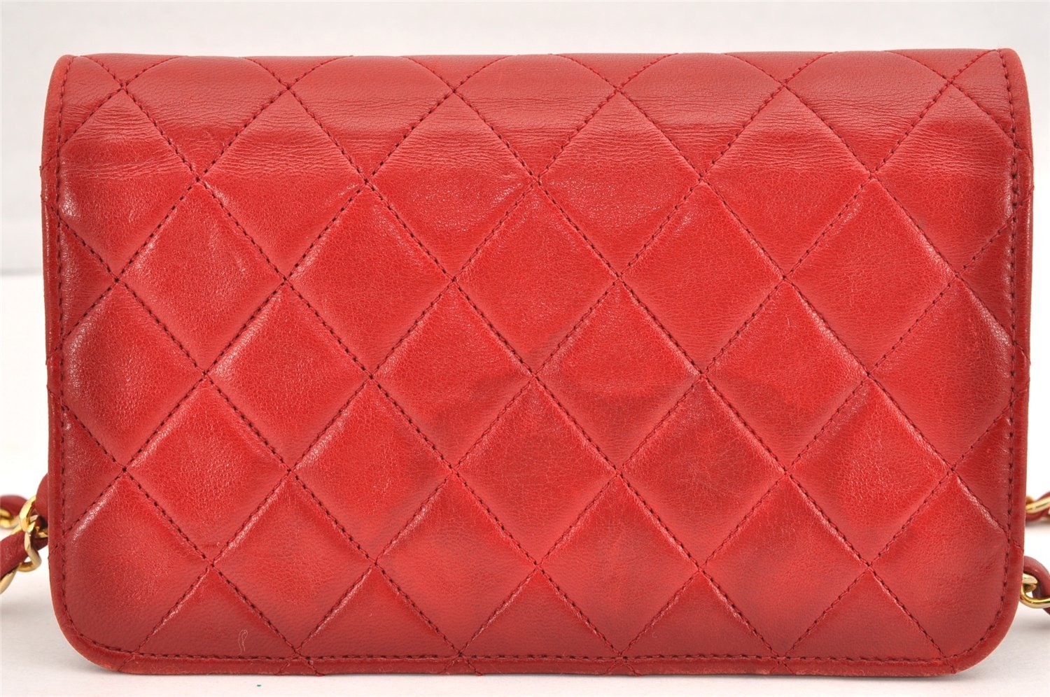 Authentic CHANEL Calf Skin Matelasse Chain Shoulder Crossbody Bag Red Junk 1383M