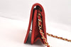 Authentic CHANEL Calf Skin Matelasse Chain Shoulder Crossbody Bag Red Junk 1383M