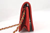 Authentic CHANEL Calf Skin Matelasse Chain Shoulder Crossbody Bag Red Junk 1383M