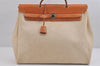 Authentic HERMES Her Bag MM 2 In 1 2Way Shoulder Hand Bag Canvas White  1384J