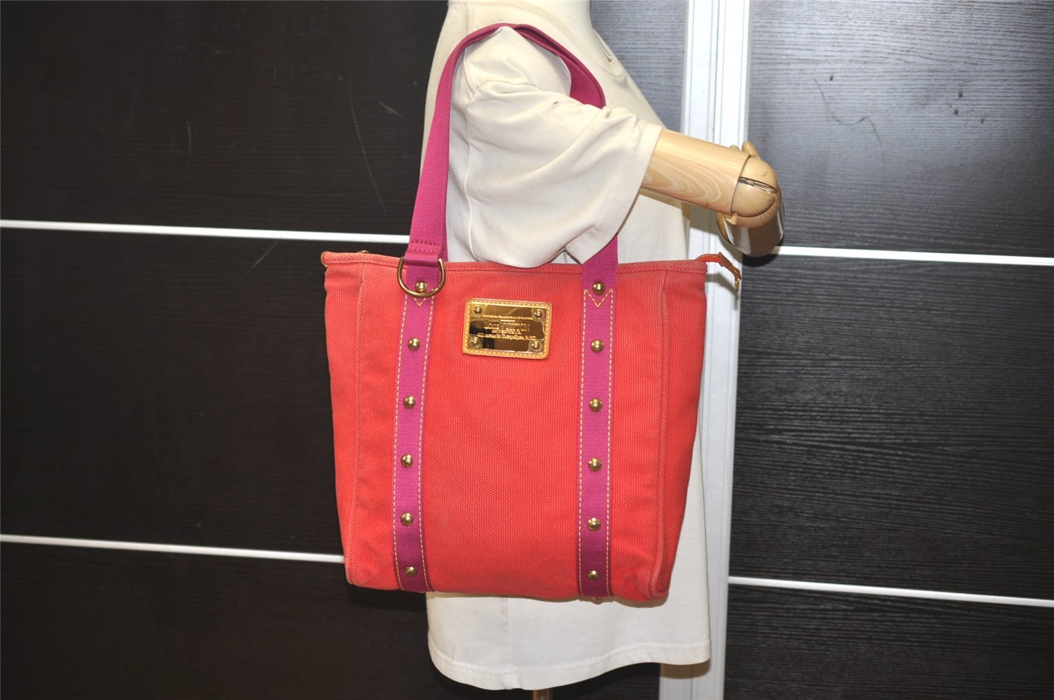 Authentic Louis Vuitton Antigua Cabas MM Tote Bag Pink M40085 LV 1385K