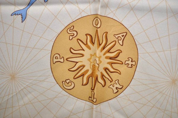 Authentic HERMES Carre 90 Scarf "Balade Oceane" Silk Beige 1386J