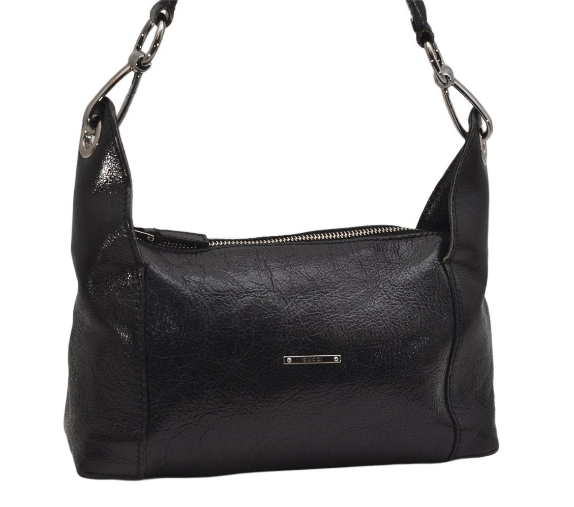 Authentic GUCCI Vintage Shoulder Hand Bag Purse Leather 113024 Black 1386K