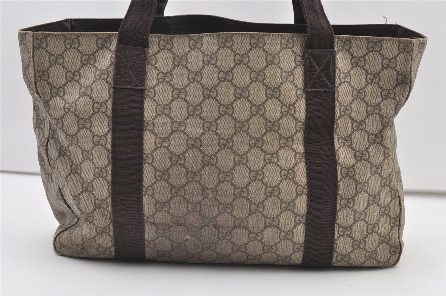 Authentic GUCCI Vintage Shoulder Tote Bag GG PVC Leather 141624 Brown 1387K