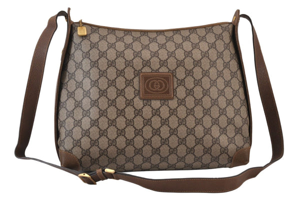 Authentic GUCCI Shoulder Cross Body Bag Purse GG PVC Leather Brown Junk 1388K