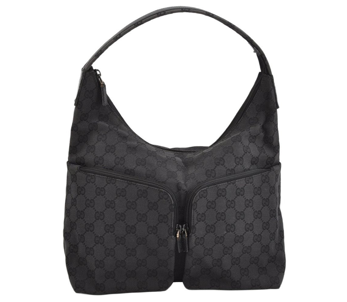 Authentic GUCCI Shoulder Hand Bag Purse GG Canvas Leather 0013380 Black 1389K