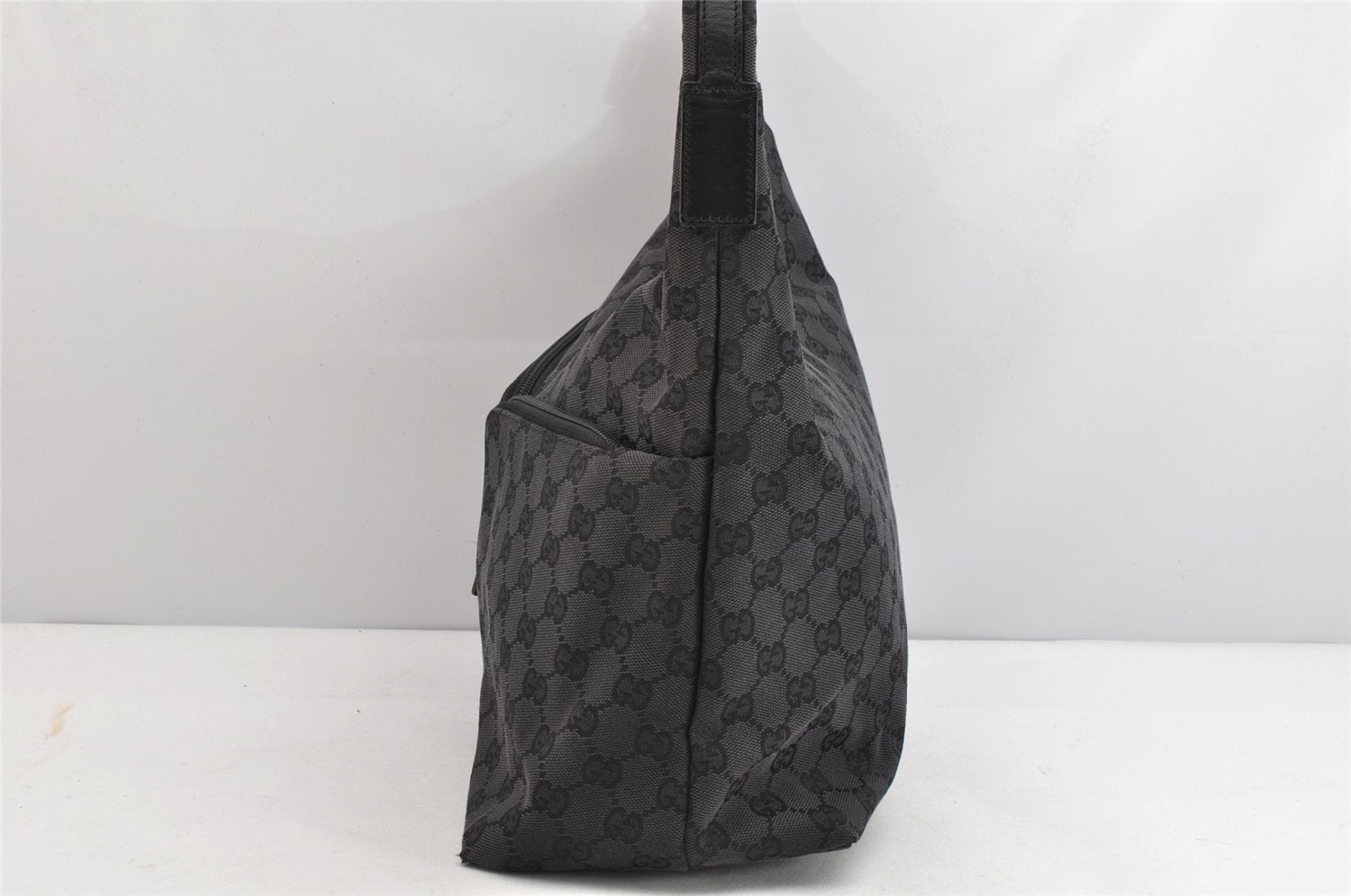 Authentic GUCCI Shoulder Hand Bag Purse GG Canvas Leather 0013380 Black 1389K