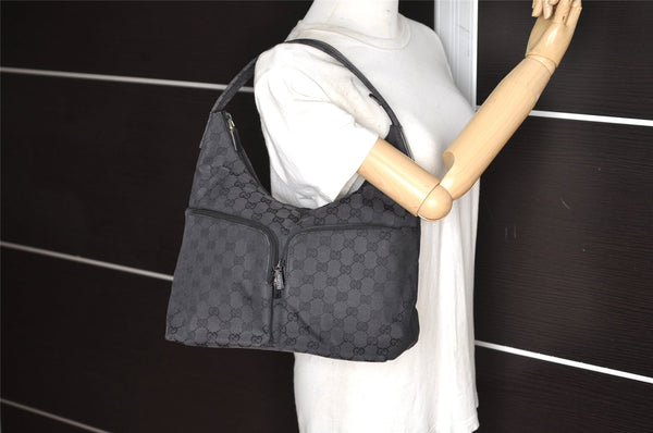 Authentic GUCCI Shoulder Hand Bag Purse GG Canvas Leather 0013380 Black 1389K
