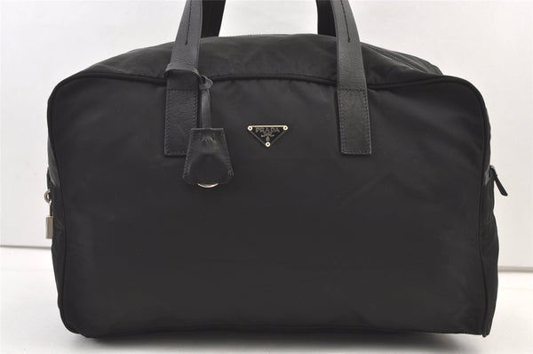 Authentic PRADA Vintage Nylon Leather Boston Hand Bag Black 1390K