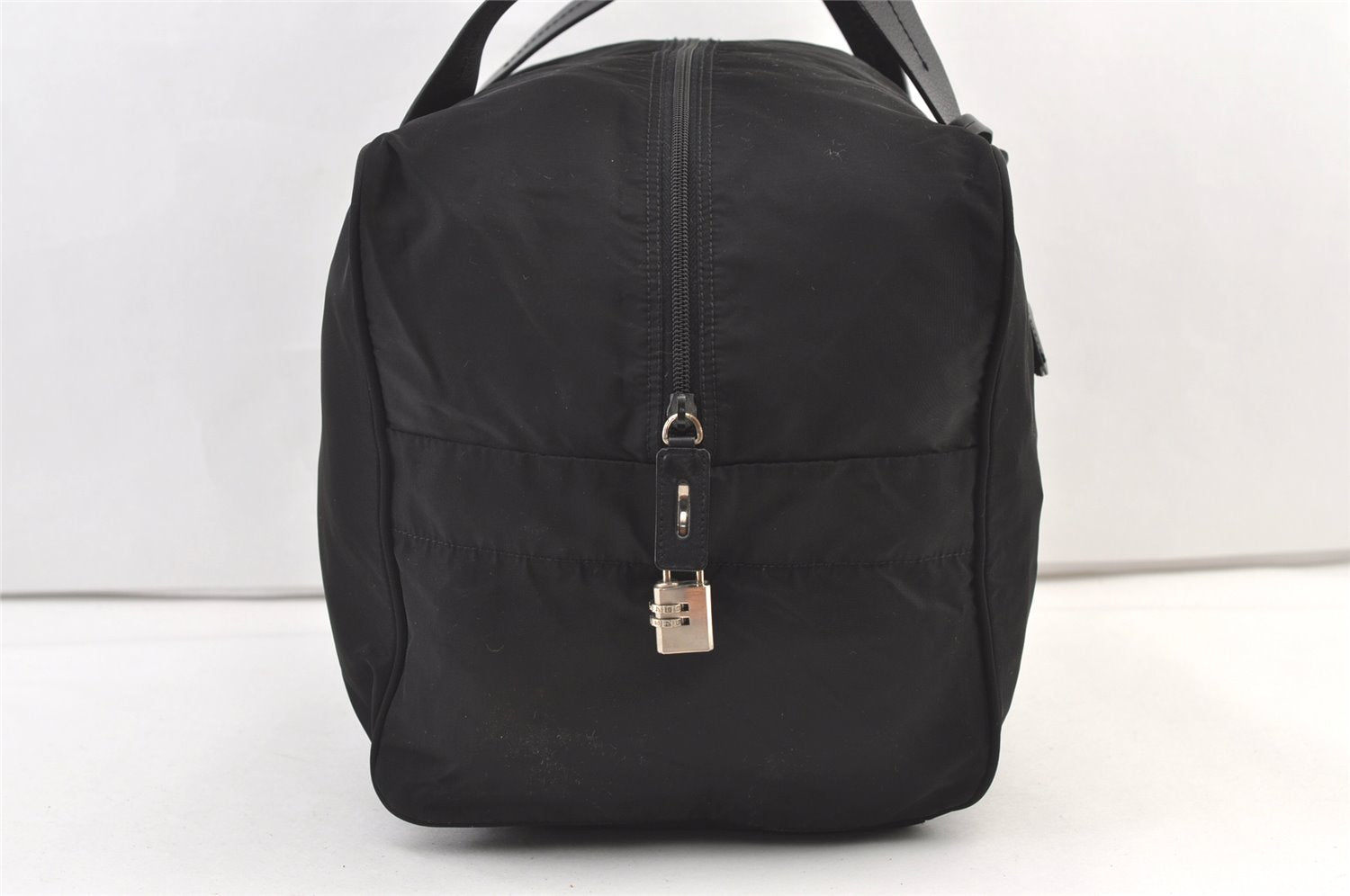 Authentic PRADA Vintage Nylon Leather Boston Hand Bag Black 1390K