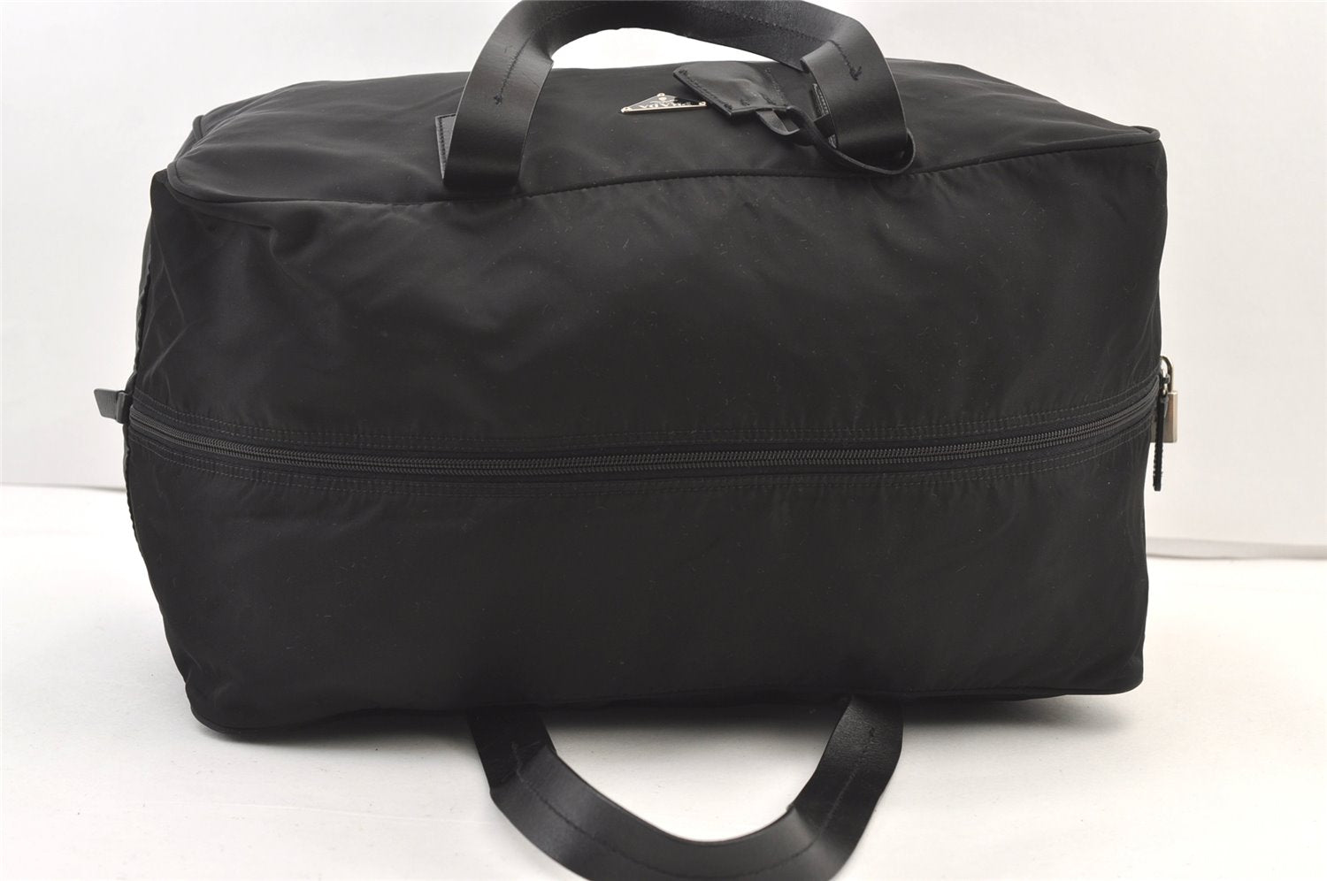 Authentic PRADA Vintage Nylon Leather Boston Hand Bag Black 1390K