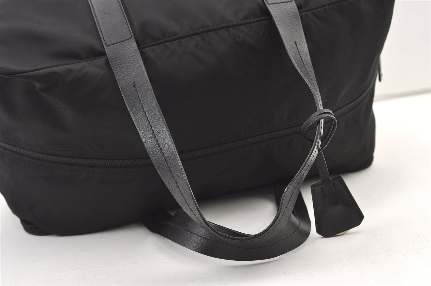 Authentic PRADA Vintage Nylon Leather Boston Hand Bag Black 1390K