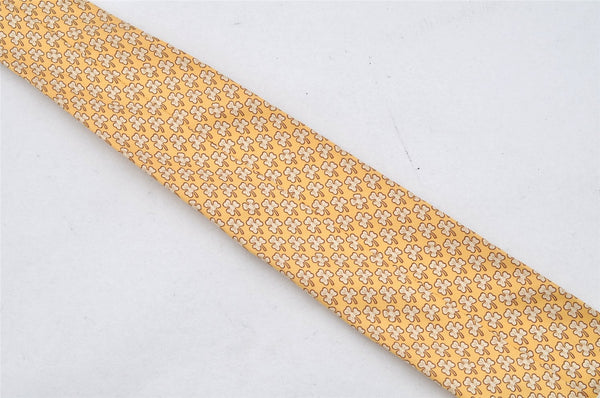 Authentic HERMES Vintage Tie Necktie Clover Pattern Silk 5005EA Yellow 1392I