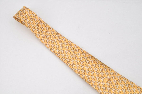 Authentic HERMES Vintage Tie Necktie Clover Pattern Silk 5005EA Yellow 1392I