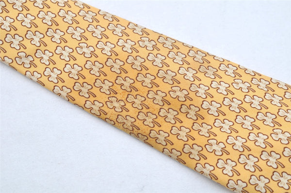 Authentic HERMES Vintage Tie Necktie Clover Pattern Silk 5005EA Yellow 1392I
