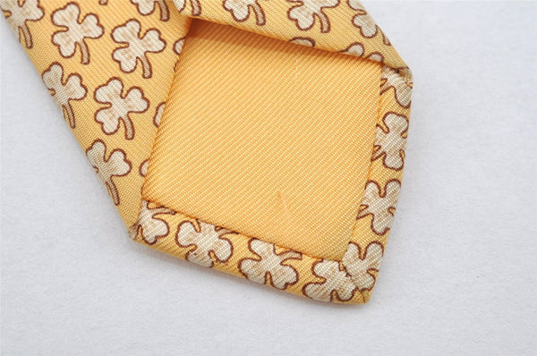 Authentic HERMES Vintage Tie Necktie Clover Pattern Silk 5005EA Yellow 1392I