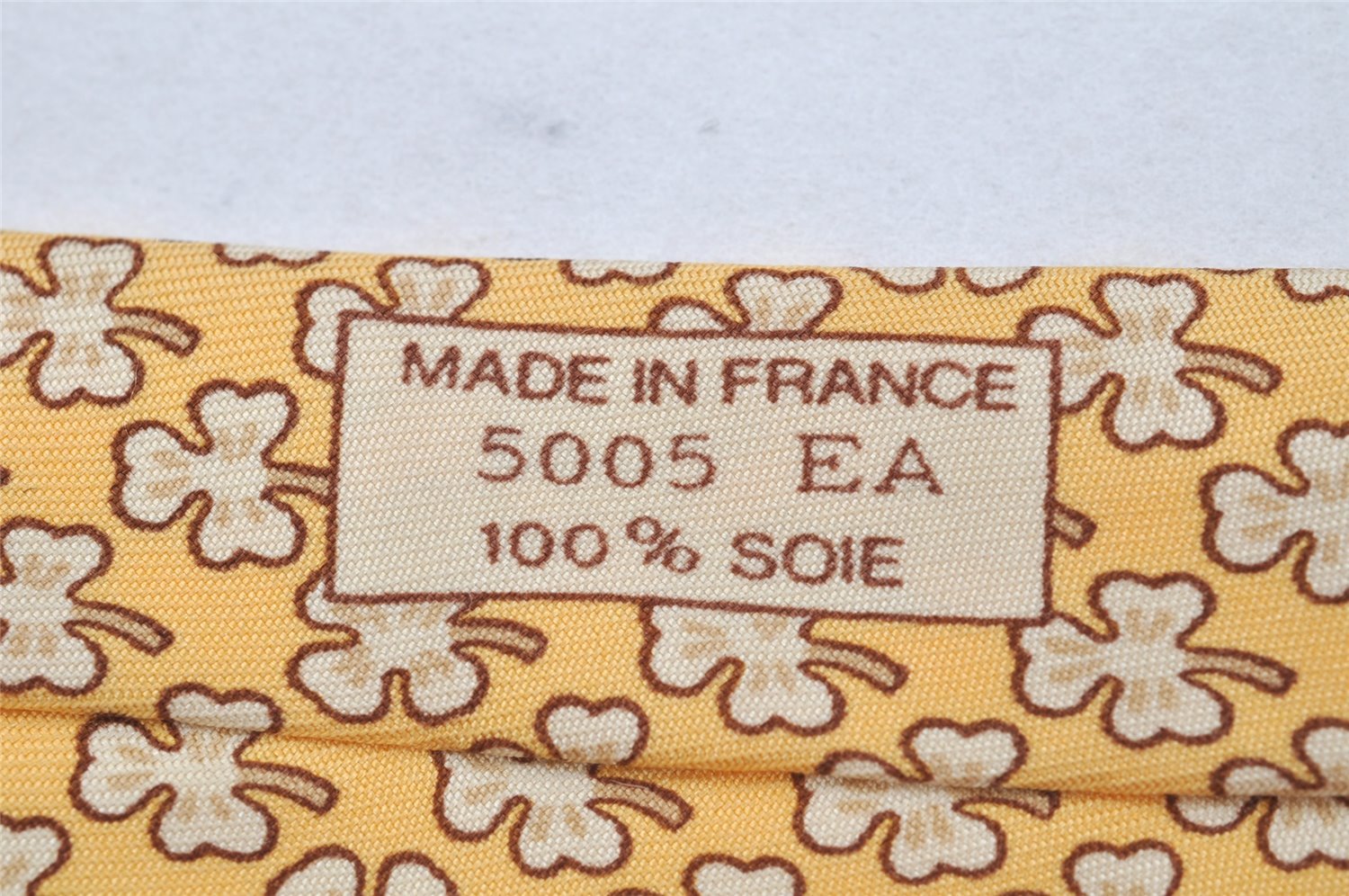 Authentic HERMES Vintage Tie Necktie Clover Pattern Silk 5005EA Yellow 1392I