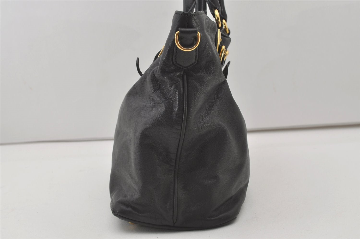 Authentic PRADA Vintage Leather 2Way Shoulder Tote Bag Black 1392J