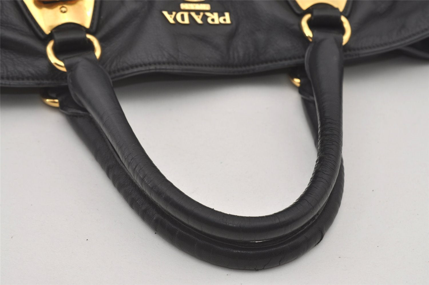 Authentic PRADA Vintage Leather 2Way Shoulder Tote Bag Black 1392J