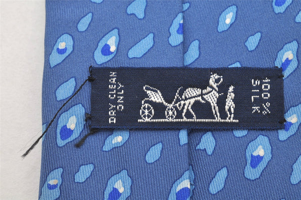 Authentic HERMES Vintage Tie Necktie Leopard Pattern Silk 7895MA Blue 1393I