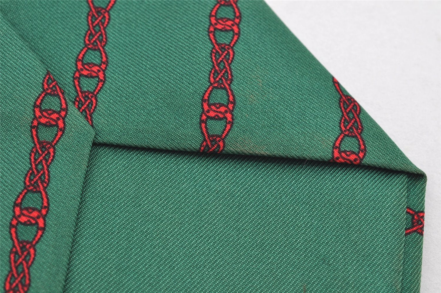 Authentic HERMES Vintage Tie Necktie Chain Pattern Silk 7129FA Green 1395I