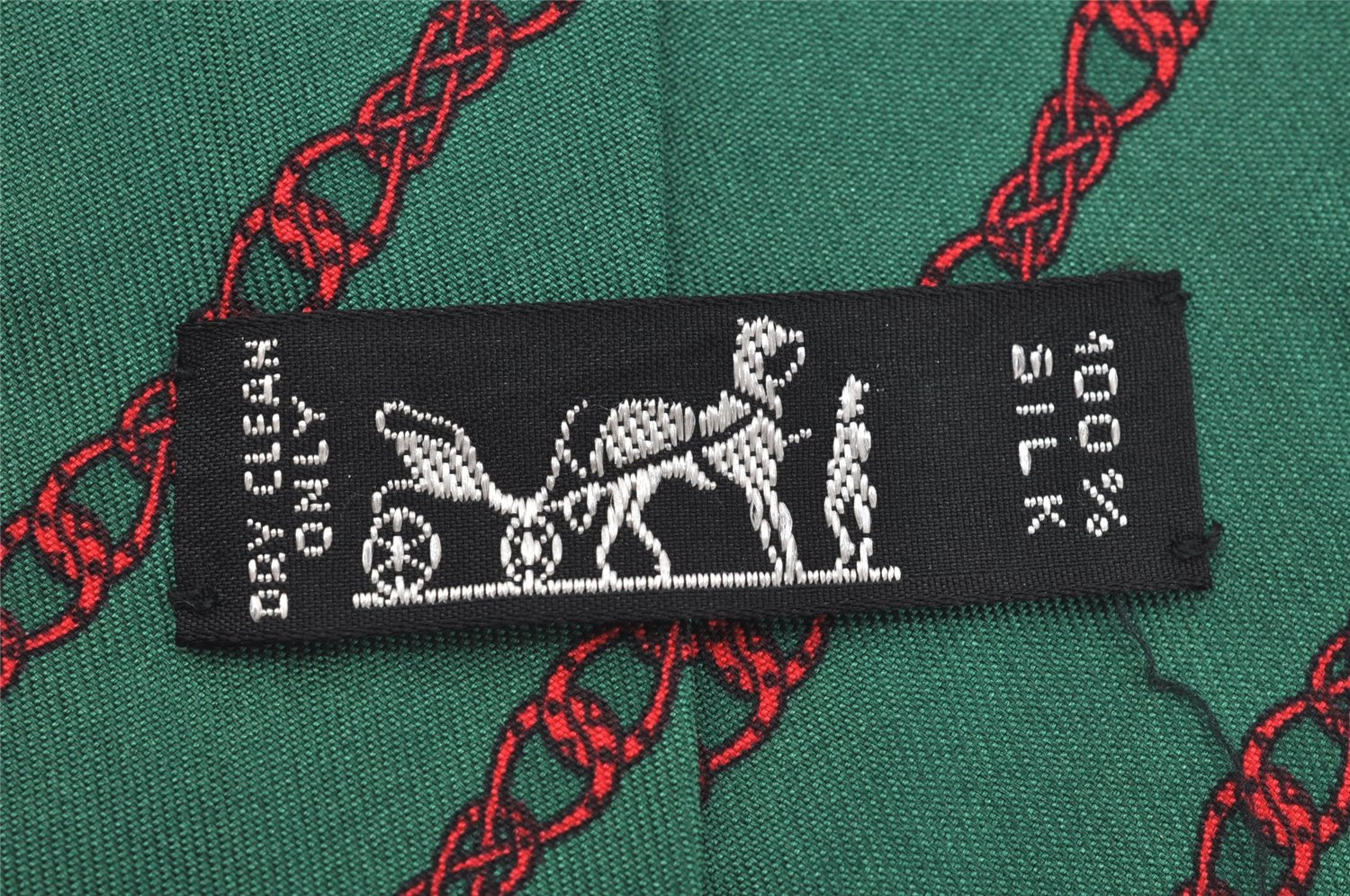 Authentic HERMES Vintage Tie Necktie Chain Pattern Silk 7129FA Green 1395I