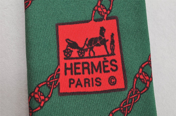 Authentic HERMES Vintage Tie Necktie Chain Pattern Silk 7129FA Green 1395I